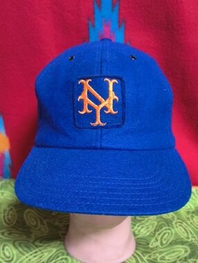 Vtg New York Mets Wool Stitched Patch Fitted  Hat Cap 7 1/4